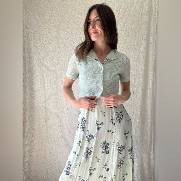 Y2K Maurice’s Mint Green Floral Dress & Sweater Set Cottagecore Garden Party - Picture 5 of 16